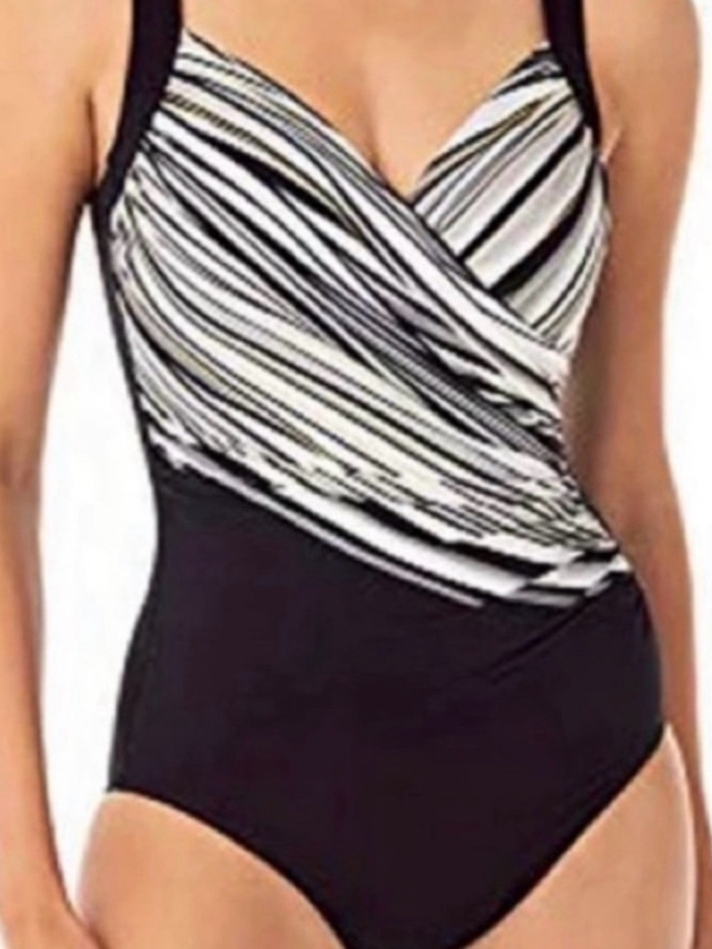 Miraclesuit Sanibel Classic Black & White Wrap One-Piece Swimsuit 14